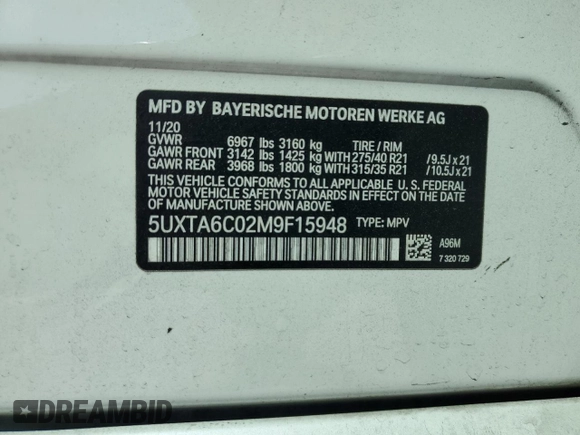 2021 BMW X5 xDrive45e с VIN 5UXTA6C02M9F15948, выставлен на аукционе Copart как лот 51549025 с пробегом 43 170 миль миль и Списание • Salvage title. История ставок и продаж доступна на DreamBid. Изображение 14.