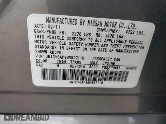 2011 Infiniti G37 Journey with VIN JN1CV6AP9BM507118, listed as a Copart auction lot 72356254 with 114,441 mi miles and Salvage Title. Bid and sale history available at DreamBid. Image 13.