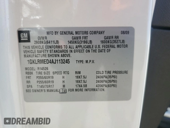 2010 GMC Acadia SLT1 z VIN 1GKLRMED4AJ113245, wystawiony jako Copart lot #51918175 z przebiegiem 116 737 mil mil oraz Czysty tytuł • Clean title. Historia ofert i sprzedaży dostępna na DreamBid. Obrazek 13.