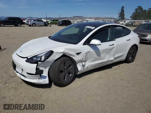 2023 Tesla Model 3 with VIN 5YJ3E1EA0PF623233, listed as a Copart auction lot 55781355 with 26,301 mi miles and Salvage title. Bid and sale history available at DreamBid. Image 1.