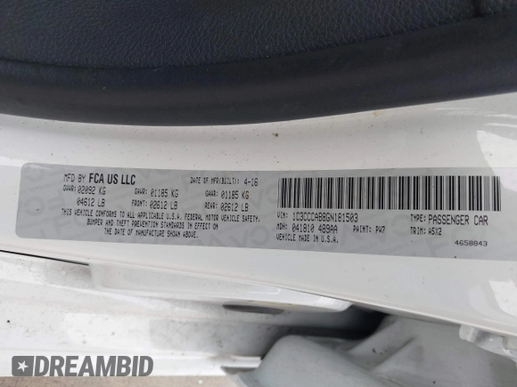 2016 Chrysler 200 Limited with VIN 1C3CCCAB8GN181503, listed as a IAAI auction lot 41155834 with 78,547 mi miles. Bid and sale history available at carsss.com. Image 9.