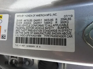 2019 Honda Accord Touring with VIN 1HGCV2F91KA031966, listed as a Copart auction lot 47657155 with 113,130 mi miles and Salvage title. Bid and sale history available at DreamBid. Image 13.