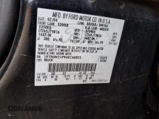 2004 Ford F-250 XL with VIN 1FTNW21P94EC60823, listed as a Copart auction lot 59985235 with 271,459 mi miles and Salvage title. Bid and sale history available at DreamBid. Image 12.