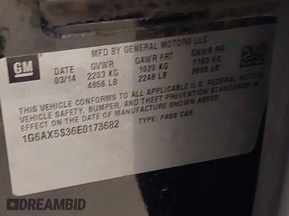 2014 Cadillac CTS Luxury AWD with VIN 1G6AX5S36E0173682, listed as a IAAI auction lot 41538709 with 102,772 mi miles and . Bid and sale history available at DreamBid. Image 9.