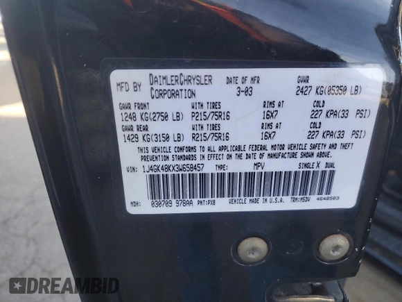 2003 Jeep Liberty Sport with VIN 1J4GK48KX3W658457, listed as a Copart auction lot 41863855 with 194,747 mi miles and Salvage Title. Bid and sale history available at DreamBid. Image 12.