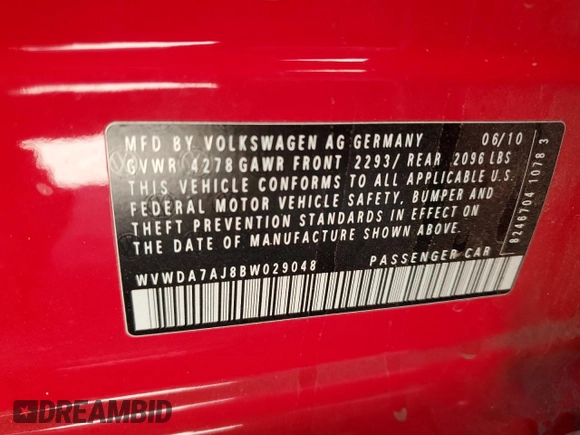 2011 Volkswagen Golf с VIN WVWDA7AJ8BW029048, выставлен на аукционе Copart как лот 54051845 с пробегом 242 546 миль миль и Списание • Salvage title. История ставок и продаж доступна на DreamBid. Изображение 13.