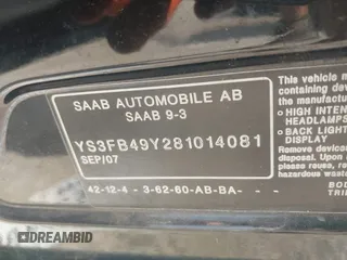2008 Saab 9-3 z VIN YS3FB49Y281014081, wystawiony jako IAAI lot #42408366 z przebiegiem 131 342 mil mil oraz . Historia ofert i sprzedaży dostępna na DreamBid. Obrazek 9.