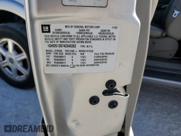 2004 Oldsmobile Bravada z VIN 1GHDS13S742240262, wystawiony jako Copart lot #75708934 z przebiegiem Nie podano mil oraz Szkoda całkowita • Salvage title. Historia ofert i sprzedaży dostępna na DreamBid. Obrazek 14.