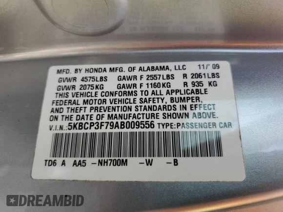2010 Honda Accord EX z VIN 5KBCP3F79AB009556, wystawiony jako Copart lot #43731635 z przebiegiem 76 888 mil mil oraz Szkoda całkowita • Salvage title. Historia ofert i sprzedaży dostępna na DreamBid. Obrazek 12.
