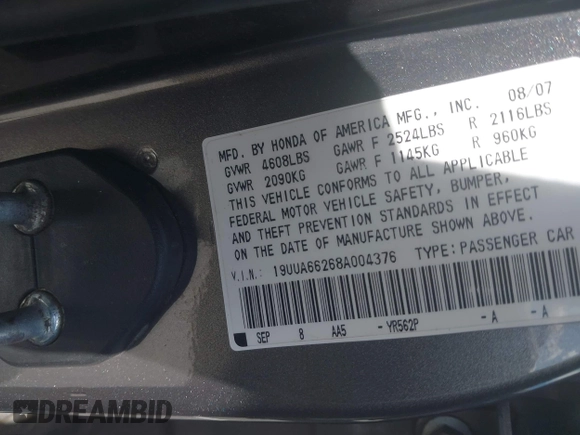 2008 Acura TL with VIN 19UUA66268A004376, listed as a IAAI auction lot 41916026 with 233,246 mi miles. Bid and sale history available at carsss.com. Image 9.