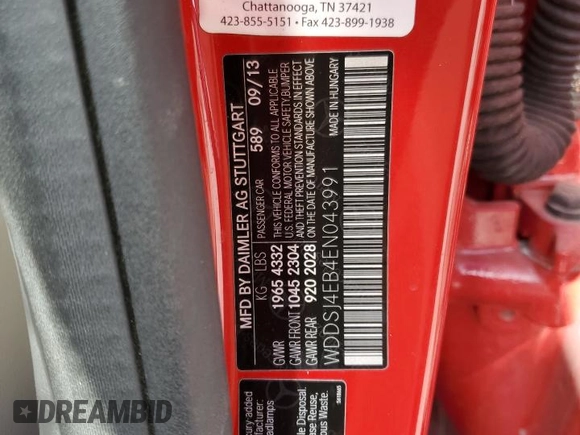 2014 Mercedes-Benz CLA 250 with VIN WDDSJ4EB4EN043991, listed as a Copart auction lot 58469125 with 126,970 mi miles and Clean title. Bid and sale history available at DreamBid. Image 12.