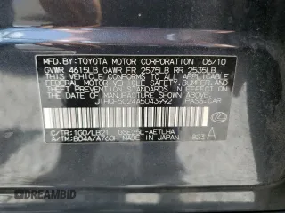 2010 Lexus IS 250 with VIN JTHCF5C24A5043992, listed as a Copart auction lot 60316465 with 94,318 mi miles and Salvage title. Bid and sale history available at DreamBid. Image 12.