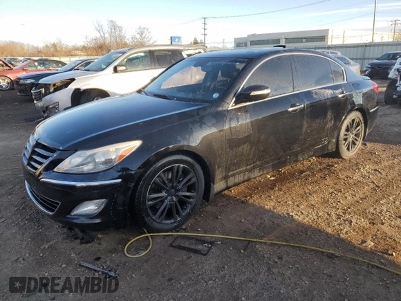 2013 Hyundai Genesis 3.8L with VIN KMHGC4DD0DU227354, listed as a Copart auction lot 46802225 with 157,652 mi miles and Salvage Title. Bid and sale history available at carsss.com. Image 1.