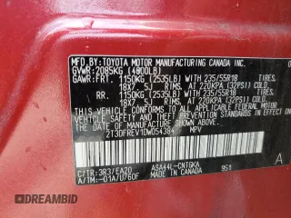 2013 Toyota RAV4 Limited с VIN 2T3DFREV1DW054384, выставлен на аукционе Copart как лот 61903215 с пробегом 136 685 миль миль и Списание • Salvage title. История ставок и продаж доступна на DreamBid. Изображение 12.