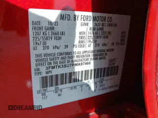 2023 Ford Mustang Mach-E Premium with VIN 3FMTK3SU7PMA97466, listed as a IAAI auction lot 42042779 with 11,016 mi miles and . Bid and sale history available at DreamBid. Image 9.