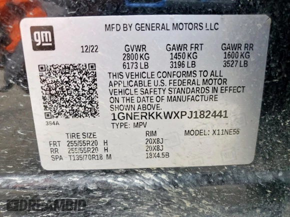 2023 Chevrolet Traverse Premier with VIN 1GNERKKWXPJ182441, listed as a Copart auction lot 57129195 with Not provided miles and Salvage title. Bid and sale history available at DreamBid. Image 13.
