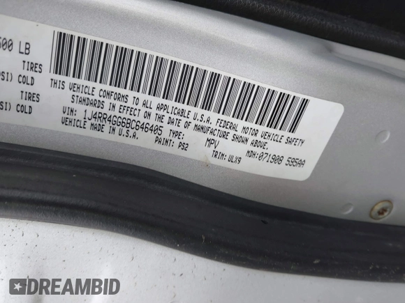 2011 Jeep Grand Cherokee Laredo with VIN 1J4RR4GG6BC646405, listed as a IAAI auction lot 42193470 with Not provided miles and . Bid and sale history available at DreamBid. Image 9.