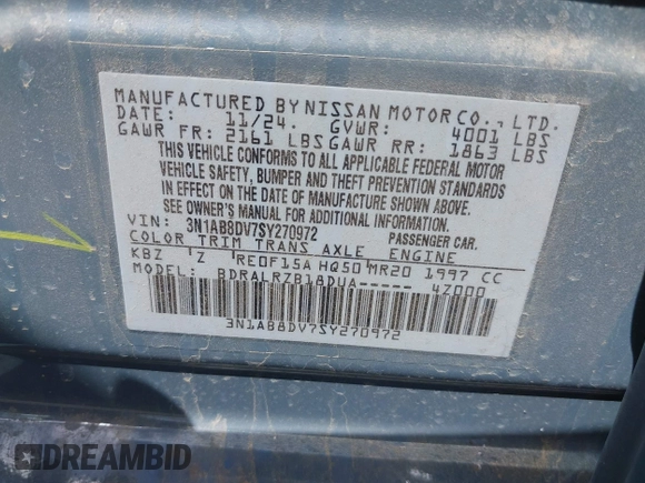 2025 Nissan Sentra SR with VIN 3N1AB8DV7SY270972, listed as a IAAI auction lot 42153738 with 1,222 mi miles and . Bid and sale history available at DreamBid. Image 9.
