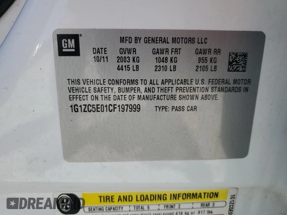 2012 Chevrolet Malibu 1LT with VIN 1G1ZC5E01CF197999, listed as a Copart auction lot 53381245 with 178,233 mi miles and Clean Title. Bid and sale history available at DreamBid. Image 12.