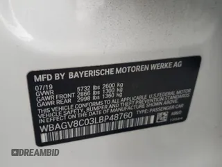 2020 BMW 8 Series M850i with VIN WBAGV8C03LBP48760, listed as a Copart auction lot 73453334 with 0 mi miles and Salvage Title. Bid and sale history available at carsss.com. Image 12.