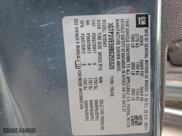2011 GMC Sierra 1500 SLE with VIN 3GTP2VE38BG255020, listed as a Copart auction lot 48247375 with 118,861 mi miles and Salvage Title. Bid and sale history available at carsss.com. Image 14.