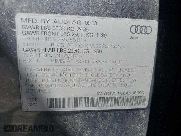 2014 Audi Q5 Premium Plus с VIN WA1LFAFP0EA036899, выставлен на аукционе Copart как лот 62851965 с пробегом 137 680 миль миль и Чистый • Clean title. История ставок и продаж доступна на DreamBid. Изображение 13.