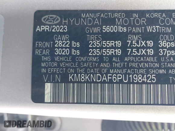 2023 Hyundai Ioniq 5 SEL with VIN KM8KNDAF6PU198425, listed as a IAAI auction lot 42316810 with 20,263 mi miles and . Bid and sale history available at DreamBid. Image 9.