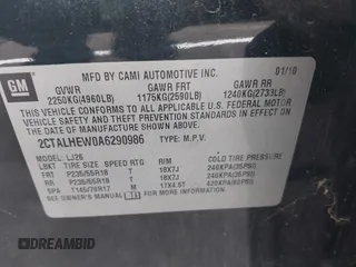 2010 GMC Terrain SLT-2 with VIN 2CTALHEW0A6290986, listed as a IAAI auction lot 42134540 with 205,218 mi miles and . Bid and sale history available at carsss.com. Image 9.