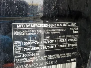 2003 Mercedes-Benz M-Class 3.2L with VIN 4JGAB54E33A394816, listed as a Copart auction lot 43430405 with 0 mi miles and Clean Title. Bid and sale history available at carsss.com. Image 13.