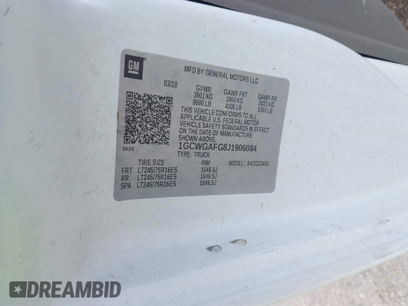 2018 Chevrolet Express Cargo Van with VIN 1GCWGAFG8J1906084, listed as a IAAI auction lot 41814922 with 162,977 mi miles. Bid and sale history available at carsss.com. Image 9.