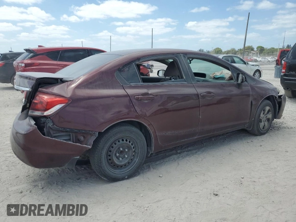 2013 Honda Civic LX with VIN 19XFB2F56DE054256, listed as a Copart auction lot 54928335 with 138,425 mi miles and Salvage title. Bid and sale history available at DreamBid. Image 3.
