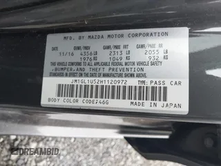 2017 Mazda 6 Sport with VIN JM1GL1U52H1120972, listed as a IAAI auction lot 41932496 with 86,206 mi miles. Bid and sale history available at carsss.com. Image 9.
