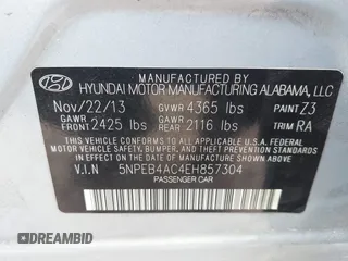 2014 Hyundai Sonata GLS with VIN 5NPEB4AC4EH857304, listed as a IAAI auction lot 42092407 with 139,363 mi miles and . Bid and sale history available at carsss.com. Image 9.
