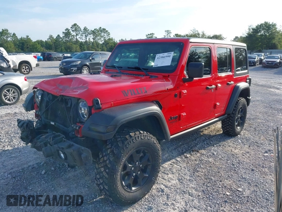 2020 Jeep Wrangler Unlimited Willys z VIN 1C4HJXDM1LW290451, wystawiony jako IAAI lot #42586990 z przebiegiem 64 163 mil mil oraz . Historia ofert i sprzedaży dostępna na DreamBid. Obrazek 2.