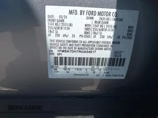 2024 Ford Explorer XLT с VIN 1FMSK7DH7RGA54617, выставлен на аукционе IAAI как лот 42208093 с пробегом Не указан миль и . История ставок и продаж доступна на DreamBid. Изображение 9.