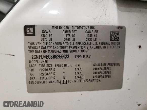 2011 Chevrolet Equinox LT w/2LT with VIN 2CNFLNEC3B6256933, listed as a Copart auction lot 54142445 with 159,556 mi miles and Non Repairable. Bid and sale history available at carsss.com. Image 13.