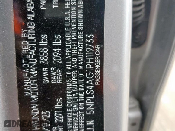 2023 Hyundai Elantra SEL with VIN 5NPLS4AG1PH119733, listed as a Copart auction lot 45302185 with 28,438 mi miles and Salvage Title. Bid and sale history available at DreamBid. Image 13.