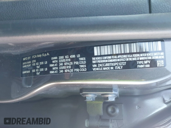 2016 Jeep Renegade Latitude with VIN ZACCJBBT0GPE12727, listed as a IAAI auction lot 41722294 with 114,561 mi miles and . Bid and sale history available at DreamBid. Image 9.