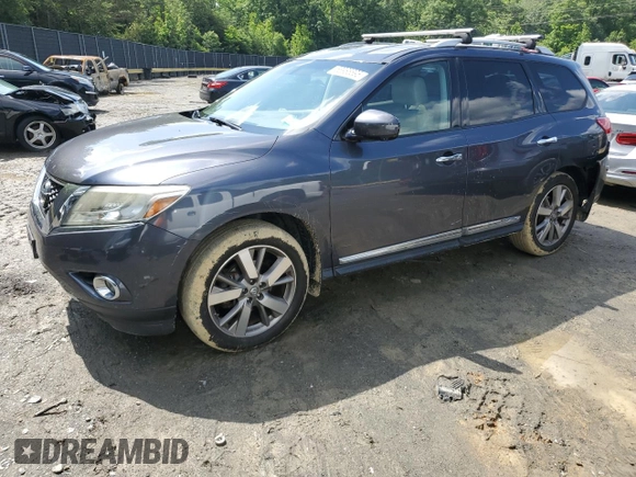 2013 Nissan Pathfinder Platinum with VIN 5N1AR2MM6DC672311, listed as a Copart auction lot 58985895 with 160,552 mi miles and Salvage title. Bid and sale history available at DreamBid. Image 1.