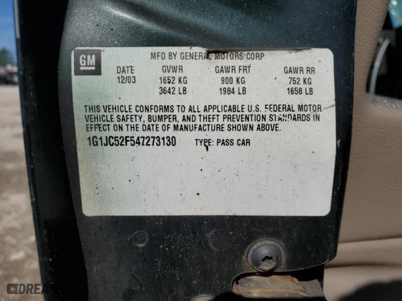 2004 Chevrolet Cavalier with VIN 1G1JC52F547273130, listed as a Copart auction lot 77738094 with 0 mi miles and Non Repairable. Bid and sale history available at carsss.com. Image 13.