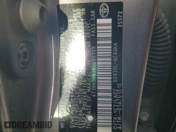 2006 Toyota Avalon XL z VIN 4T1BK36B26U092139, wystawiony jako Copart lot #48688335 z przebiegiem 225 381 mil mil oraz Szkoda całkowita • Salvage title. Historia ofert i sprzedaży dostępna na DreamBid. Obrazek 12.