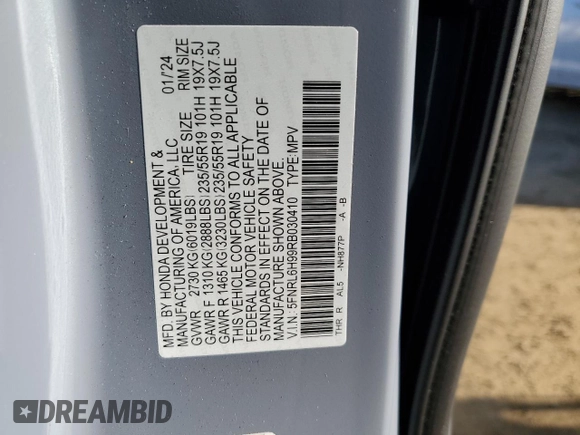 2024 Honda Odyssey Elite с VIN 5FNRL6H99RB030410, выставлен на аукционе Copart как лот 87886105 с пробегом 8 655 миль миль и Списание • Salvage title. История ставок и продаж доступна на DreamBid. Изображение 15.