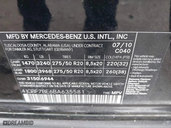 2011 Mercedes-Benz GL-Class GL 450 with VIN 4JGBF7BE6BA635581, listed as a IAAI auction lot 40401205 with 112,344 mi miles. Bid and sale history available at carsss.com. Image 9.