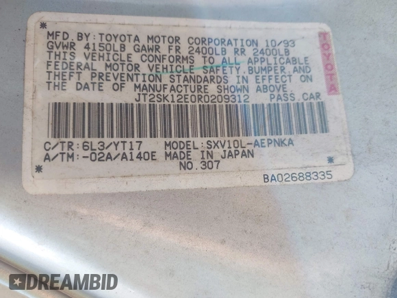 1994 Toyota Camry LE z VIN JT2SK12E0R0209312, wystawiony jako IAAI lot #42197159 z przebiegiem 270 657 mil mil oraz . Historia ofert i sprzedaży dostępna na DreamBid. Obrazek 9.
