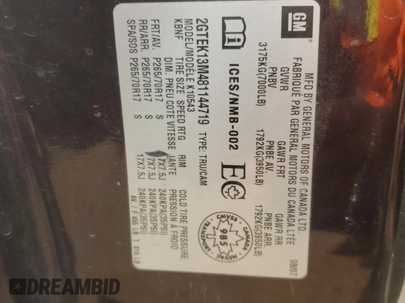 2008 GMC Sierra 1500 Work Truck z VIN 2GTEK13M481144719, wystawiony jako Copart lot #59008015 z przebiegiem 224 136 mil mil oraz Czysty tytuł • Clean title. Historia ofert i sprzedaży dostępna na DreamBid. Obrazek 13.
