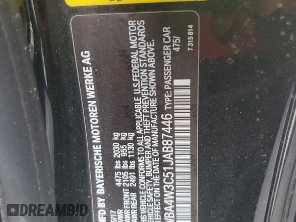 2018 BMW 4 Series 430i with VIN WBA4W3C51JAB87446, listed as a Copart auction lot 85241814 with 153,525 mi miles and Salvage Title. Bid and sale history available at DreamBid. Image 12.