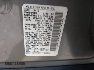 2019 Nissan Rogue SV with VIN JN8AT2MV2KW396353, listed as a IAAI auction lot 41936629 with 110,663 mi miles. Bid and sale history available at carsss.com. Image 9.
