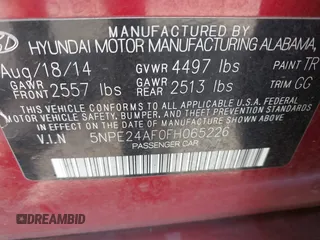 2015 Hyundai Sonata SE z VIN 5NPE24AF0FH065226, wystawiony jako IAAI lot #42370816 z przebiegiem 205 710 mil mil oraz . Historia ofert i sprzedaży dostępna na DreamBid. Obrazek 9.