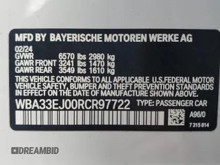 2024 BMW 7 Series 760i xDrive z VIN WBA33EJ00RCR97722, wystawiony jako Copart lot #47342765 z przebiegiem 3 921 mil mil oraz Szkoda całkowita • Salvage title. Historia ofert i sprzedaży dostępna na DreamBid. Obrazek 12.