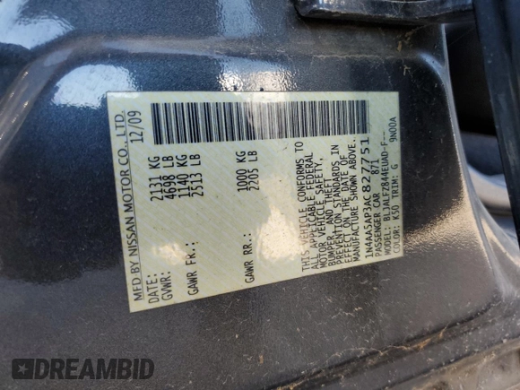 2010 Nissan Maxima SV z VIN 1N4AA5AP3AC827751, wystawiony jako Copart lot #51962265 z przebiegiem 150 576 mil mil oraz Szkoda całkowita • Salvage title. Historia ofert i sprzedaży dostępna na DreamBid. Obrazek 15.